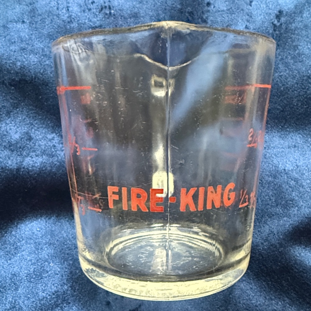 Vintage 1940s Fire King 1 Cup Glass Measuring Cup w/ Red Lettering